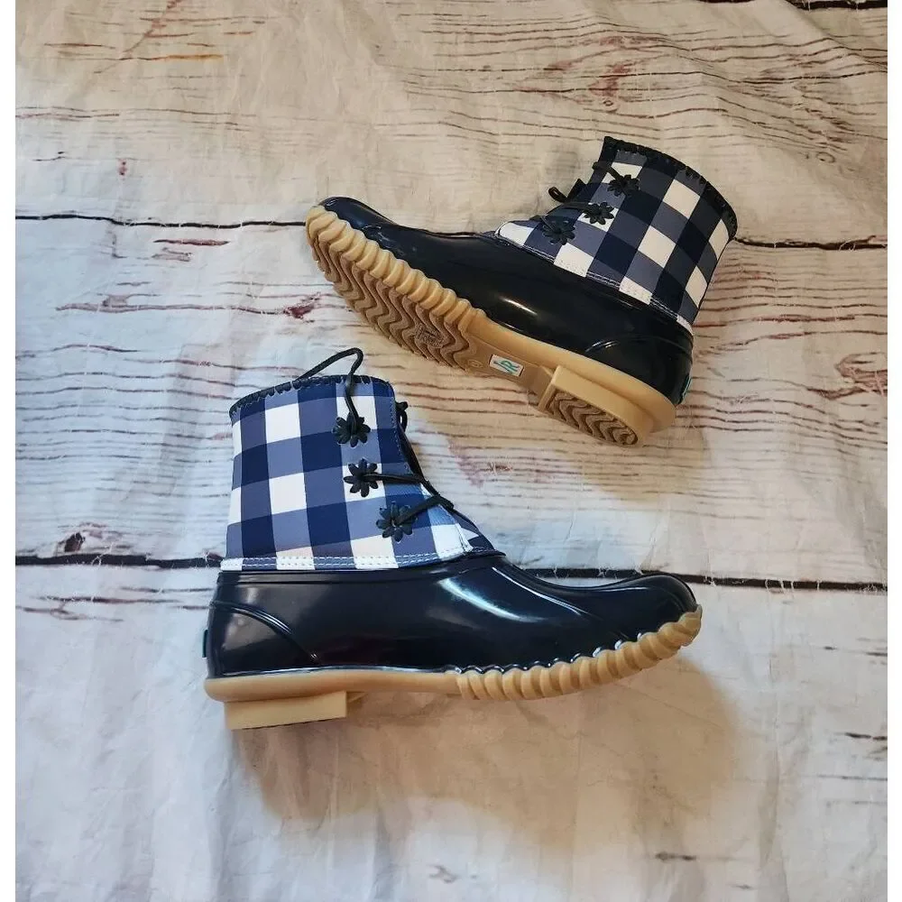 Draper James X Jack Rogers Chloe Gingham Duck/Rain Boots Size 9 New‎